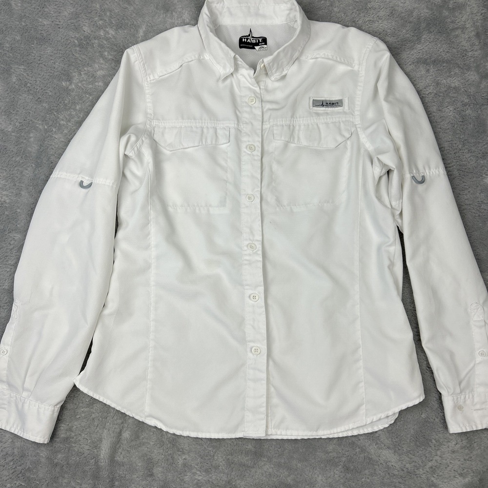 Habit Women's Shirt Medium UPF 40 Button Down Long Sleeve White Vented Gorpcore